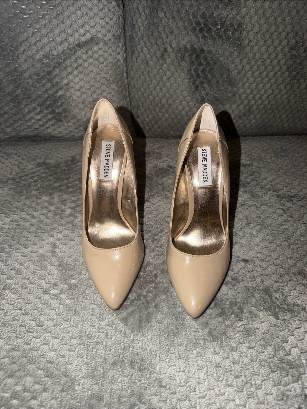 Steve Madden Beige Patent Pointed-Toe Pumps